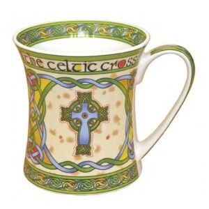 Celtic High Cross Mug with Green and Blue Accents